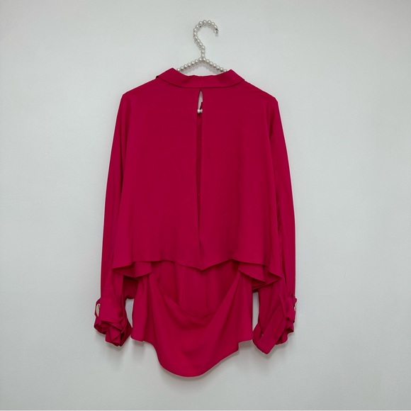Simona Corsellini Silk Blend Open Back Button Down Shirt in Fuschia Pink - Picture 4 of 8